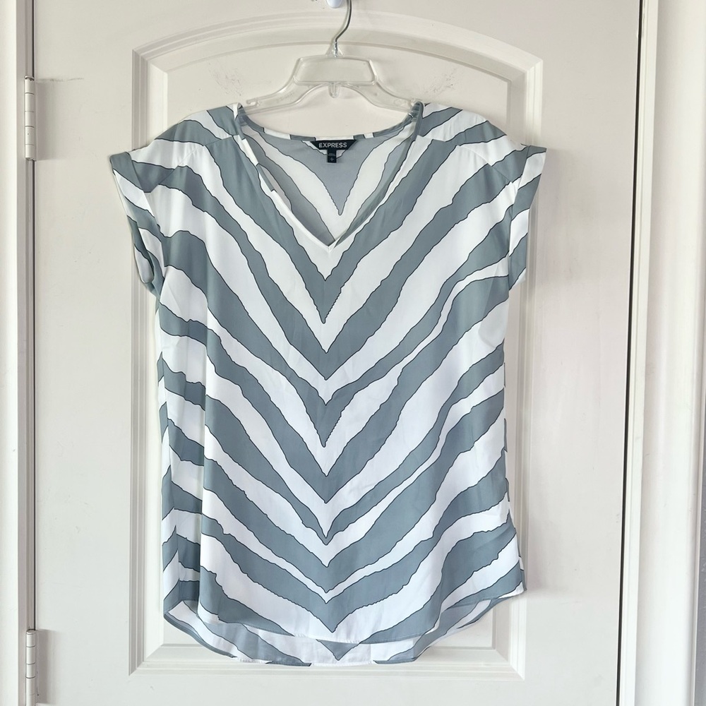 Vintage Express Zebra Print Blouse L - Y2K Animal Stripe V-Neck Blouse